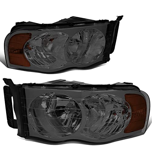 DNA MOTORING HL-OH-DR02-SM-AM Smoke Lens Amber Corner Headlights Compatible with 02-05 Ram 1500/03-05 Ram 2500 3500, Left & Right