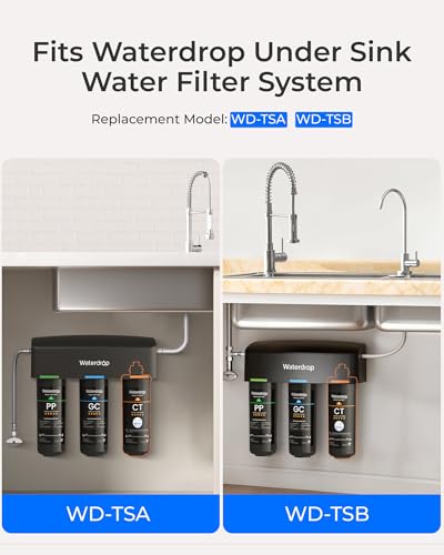 Image of Waterdrop WD-10CT Water Filter Replacement for Waterdrop TSA & TSB 3-stage Under Sink Water Filter System, 12-18 months Under Sink Water Filtration System, 1 Pack