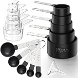 16PCS Measuring Cups and Spoons Set, Measuring Spoon Set with Metric and US Measurements, Fits for Measuring Dry and Liquid - Black