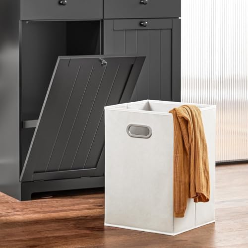 SoBuy Mueble Baño con cestos para Ropa Sucia - Armario baño con 2 cajones y 2 Bolsas extraíbles, Ideal para lavandería - Armario Lavadero Robusto de Madera, Blanco, 78x38x90 cm, BZR33-II-SCH - imagen 4