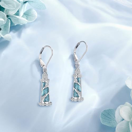 Lighthouse Earrings for Women Sterling Silver Turquoise Lighthouse Dangle Drop Earring Birthday Jewelry Gift for Lover4