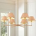 LOZOHOM Rattan Pendant Lights, 6-Light Gold Coastal Farmhouse Chandeliers for Dining Room, 38" Adjustable Woven Rustic Large Dining Room Light Fixture for Kitchen Island Bedroom Living Room