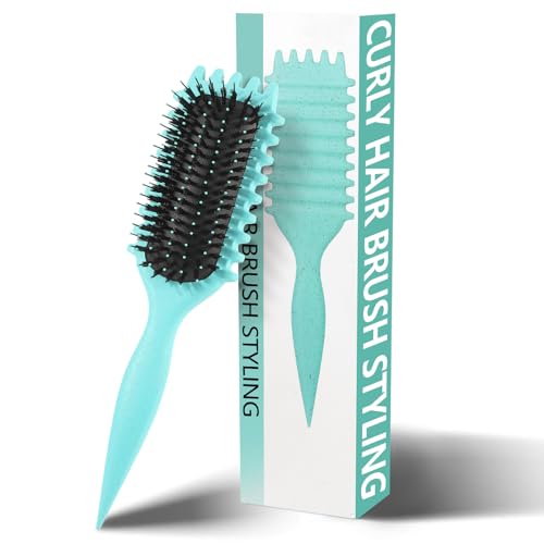 Diealles Shine® Peine Pelo Rizado, Cepillo Curly Rizos, Bounce Curl Brush, Cepillo de Pelo de Cerdas de Jabalí, Define Styling Brush, Cepillo Pelo Rizado para Mujeres, Hombres, Verde
