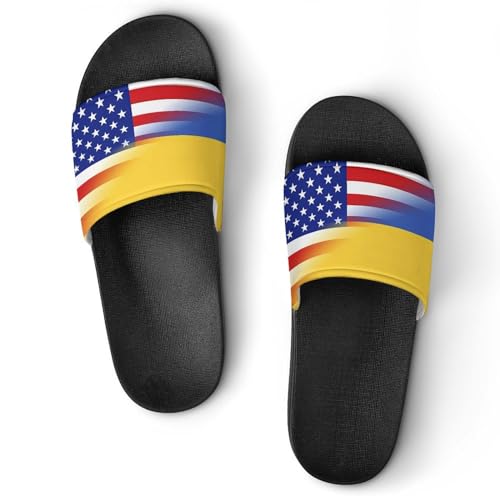 U.S. Ukraine Flag House Sandals Non-Slip Bathroom Slippers Beach Summer Shoes for Men Women