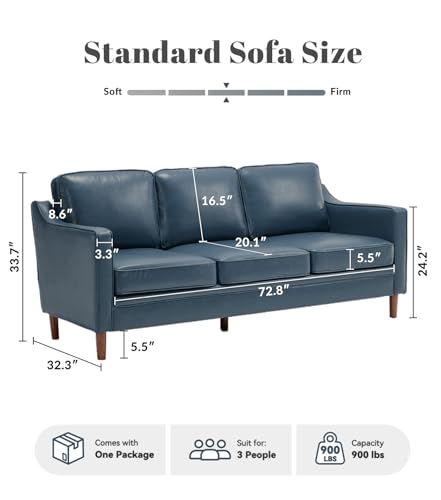 Image of Kingfun 80 inch Faux Leather Sofa, 3 Seater Couch, Mid Century Modern Couches with Solid Wood Legs for Living Room Bedroom