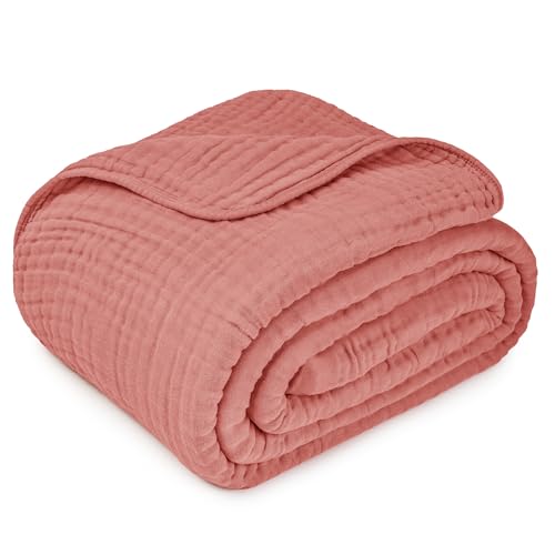 Image of Comfy Cubs Muslin Blanket for Adults King 108 inch x 90 inch - 6 Layer Soft, Breathable & Lightweight Muslin Adult Blanket - Machine Washable & Designed in The US Bedding for All Seasons - Dusty Rose