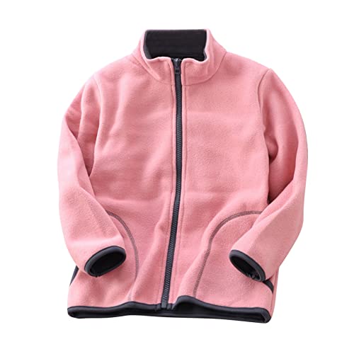 Kids Fall Jacket Toddler Boys Girls Long Sleeve Winter Solid Fleece Zipper Coat Jacket Thicken Warm (Pink, 5-6 Years)