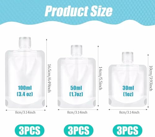 9Pcs Clear Travel Pouches Refillable Travel Containers Leak Proof Liquid Container for Shampoo Conditioner Lotion Soap2