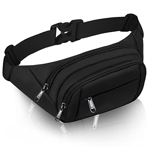 4 Taschen Bauchtasche Damen Große Kapazität Gürteltasche Herren wasserdichte Hüfttasche Schwarz für 7,9 'Mini iPad & iPhone - mehrfächer für Sport Reisen Wandern Radfahren(Hüfttasche)