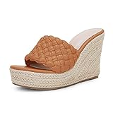 Ermonn Sandalias tejidas para las mujeres Alpargata plataforma cuña punta redonda diapositivas casual verano sandalias, Marrón, 40.5 EU