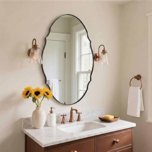 Image of ANDY STAR 24x32 Brushed Bronze Scalloped Oval Bathroom Vanity Mirror