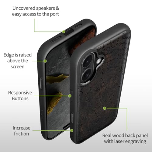 Coque iPhone 17 Magsafe en bois sombre sculpté Caducée chic - 7