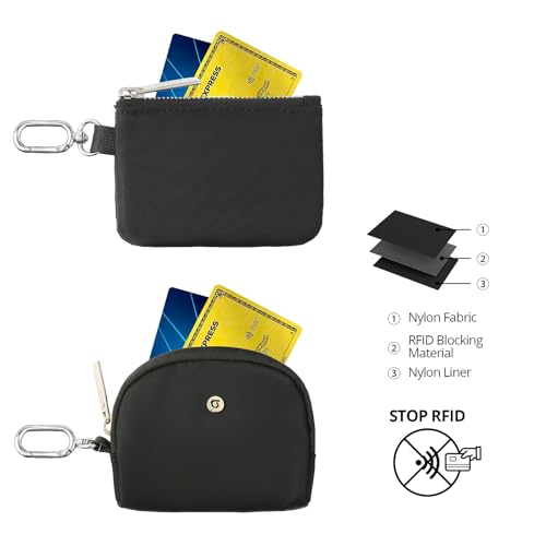 Image of Dual Pouch Wristlet - Keychain Wallet RFID Blocking Mini Zip Around Wristlet Wallets with Detachable Strap, Mini Coin Purse For Women With Premium Zippers & Metal Buckles (Black & Silver Hardware)
