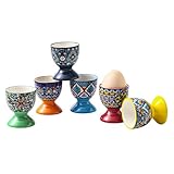 HENXFEN LEAD Boho Ceramic Egg Cups Set of 6 – Colorful Egg Holders for Soft & Hard Boiled Eggs, Microwave & Dishwasher Safe, Perfect for Breakfast & Easter