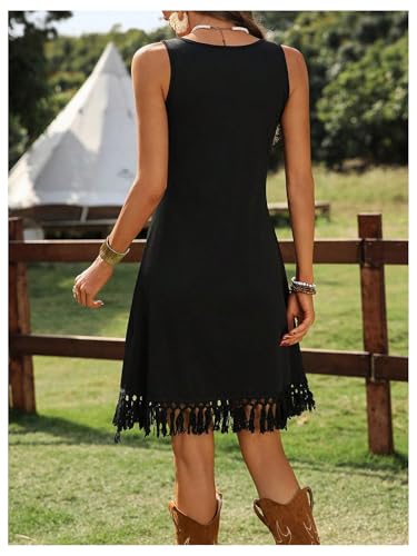 Women's Boho Tassel Tank Dress Western Cowgirl Fringe Scoop Neck Sleeveless Vacation Dresses2