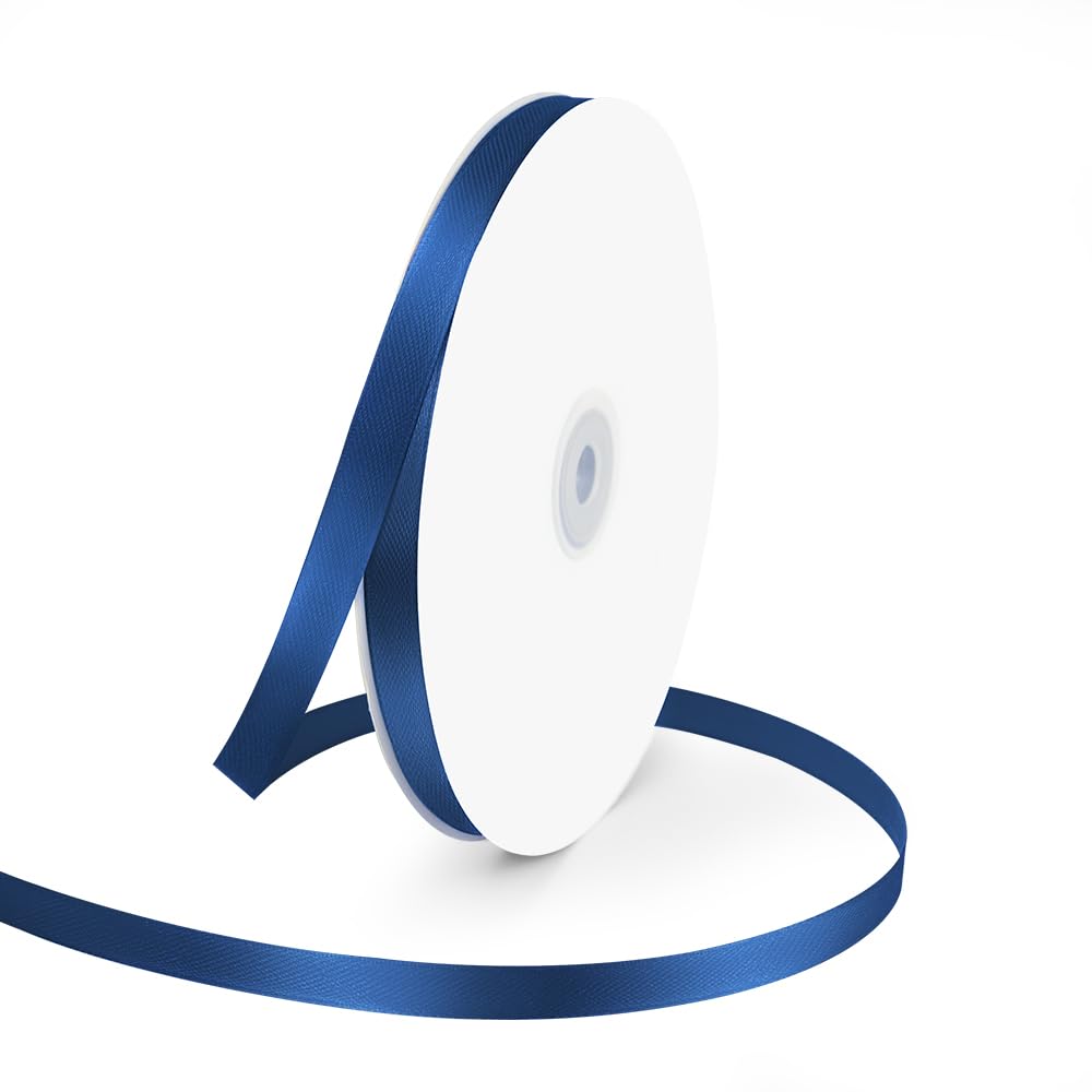 3/8" Wide x 100 Yards Single Face Polyester Satin Ribbon, Satin Ribbon for Crafts, Gift, Hair Bows, Wedding Party Decoration, Bow Making & Other Projects (Navy Blue)