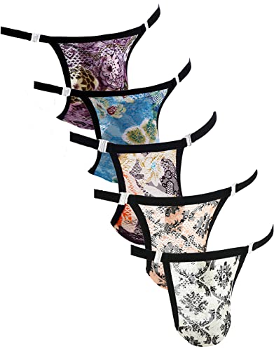 Yukaichen Men's Sexy String Bikini Underwear Ice Silk Jockstrap Lace Briefs Low Rise 5-Pack02 #TOP30
