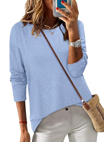 ONLYSHE Women's Casual Striped Long Sleeve Tops Crew Neck Knit Basic Loose Fit T Shirts Fall Fashion Tunic Outfits