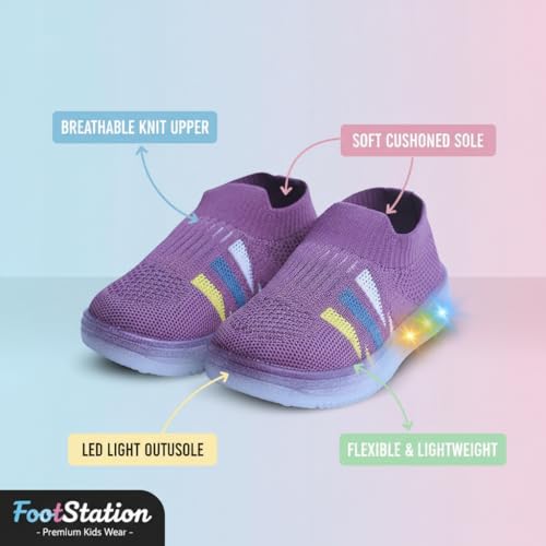Image of Jugnu Toddler Boy's & Girl's LED Light-Up Shoes | Breathable Mesh First Walking Shoes with Soft Cushioned Insole & Stretchable Slipon Shoe for Infants & Kids (Age 18 Months to 5 Years)