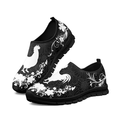 Black Boho Floral Animal Women's Loafers & Slip-on No Laces Casual Sport Sneakers Hands Free Shoes