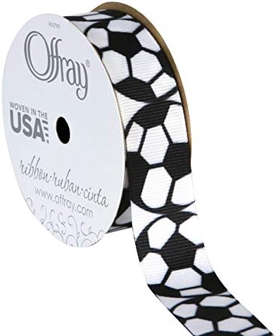 Offray 922576 7/8" Wide Grosgrain Ribbon, Soccer Pattern, 3 Yards