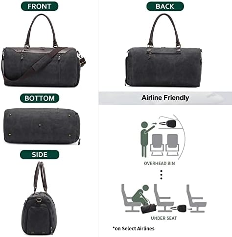 LOVEVOOK 50L Canvas Travel Duffel Bag Overnight Weekender Bag with Shoe Compartment Gym Bag Travel Tote Carry on Hand Bag with Toiletry Bag (Black) 3 LOVEVOOK 50L Canvas Travel Duffel Bag Overnight Weekender Bag with Shoe Compartment Gym Bag Travel Tote Carry on Hand Bag with Toiletry Bag (Black)