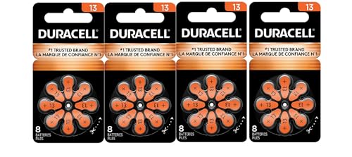 Duracell Hearing Aid Batteries Orange Size 13 32 Count Pack 13A Size Hearing Aid Battery with Long-Lasting Power Extra-Long EasyTab Install for Hearing Aid Devices