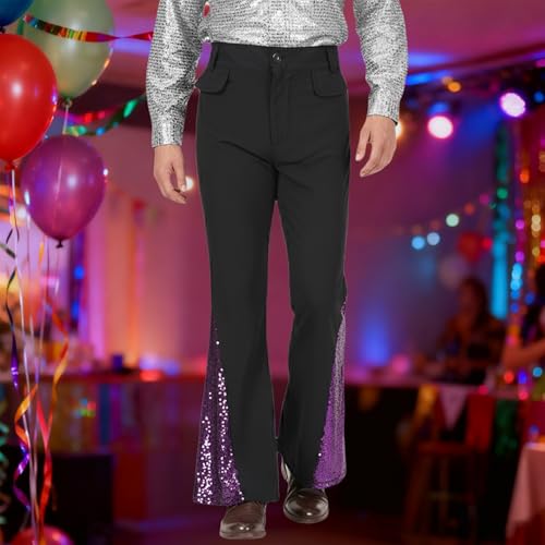 Pantalon évasé extensible et confortable à paillettes rétro
