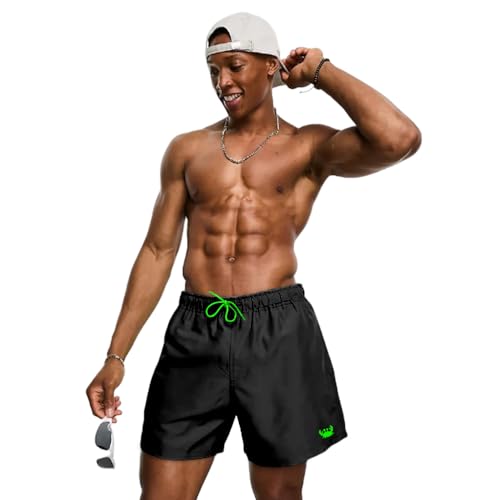 Kit 2 Shorts Moda Praia Bermudas Lisas Siri Relaxado Cordão Neon (Branco e Preto/Verde, G)