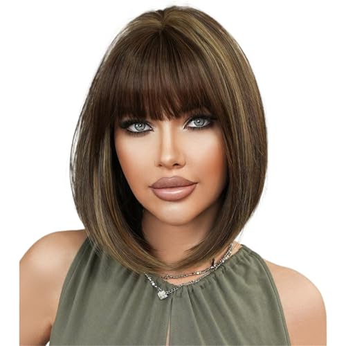 Perruque cheveux courts à frange soignée couvre-tête complet ondulé frisé