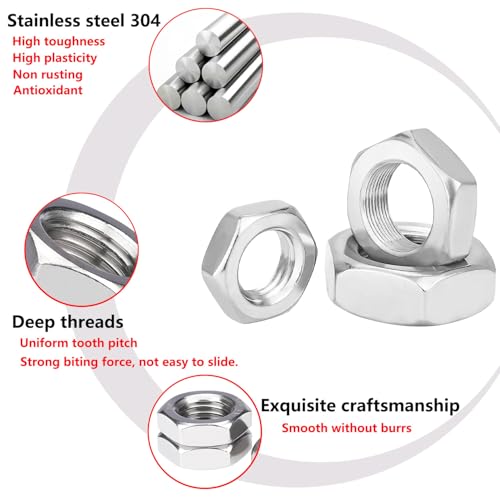 Ctyjia 30 PCS Hex Thin Nuts M4 Locking Nut, 304 Stainless Steel Hex Nuts, for Lndustrial Construction Fasteners - Image 3