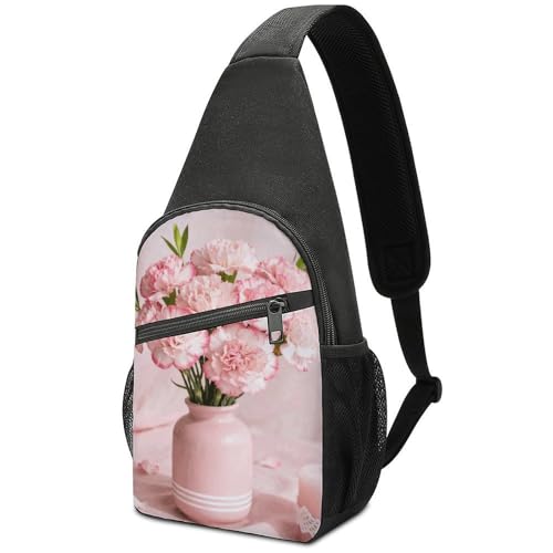 Sac de poitrine léger en tissu Oxford rose pâle imperméable à multiples poches