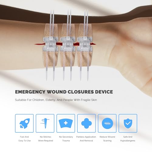 Emergency Wound Closure Strips, 5 Pcs Zip Stitch Butterfly Bandages for Wound Closure, Steri Strips Alternative for Lacerations, Easy Pull Skin Closure Device for First Aid Kits, Home & Outdoor Use