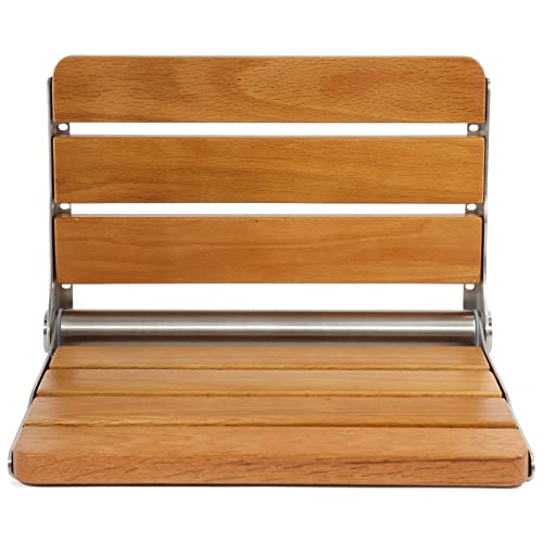 Dyna-Living Folding Shower Seat Wall Mounted Teak Wood Fold Down Shower Seat Home Care Shower Bench For Inside Shower, Bathroom Fold Up Shower Chair (16.1''*13.4'') #TOP20
