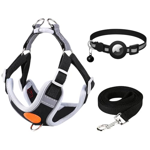 HTTDSLF Pettorina per Cani, con Colletto, Pettorina per Cuccioli Regolabile, Riflettente Set Imbracatura e Guinzaglio Cani di Piccola e Media Taglia (Nero, M)