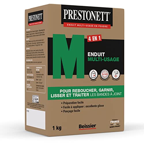 PRESTONETT M - Boîte de 1 KG - Enduit Multi-Usage en Poudre Blanc - Usage Intérieur - Garnissant Polyvalent - Parfait pour Reboucher, Égaliser, Lisser - Traitement des Bandes à Joint - BEISSIER Cover