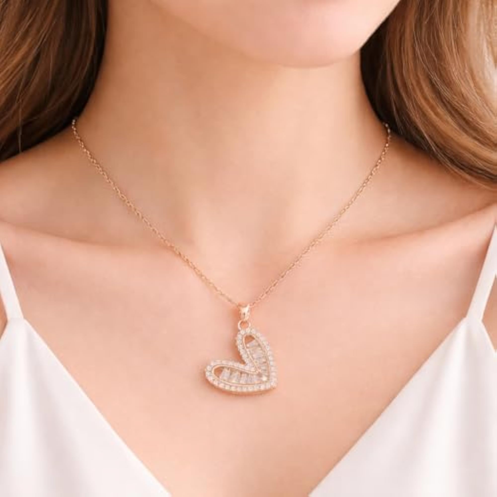 Women's Anti Tarnish Rose Gold Heart Pendant Necklace