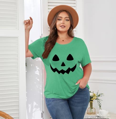 Image of ForHailey Women's Plus Size Halloween Shirts Fall Pumpkin T-Shirt Short Sleeve Graphic Tees Tops