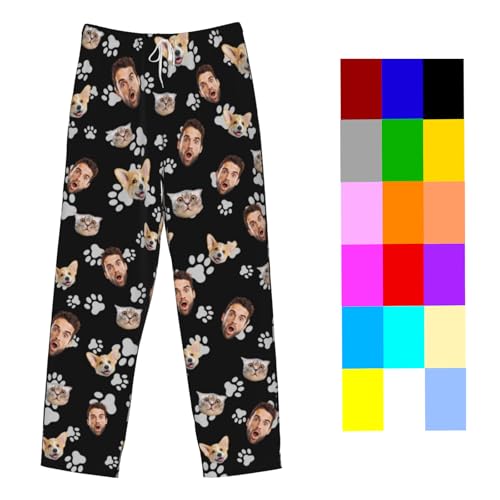 Custom Pajamas Pants Dog Paw Personalized Funny PJ Pant Design with Face Pajama for Men Women Dog Pet