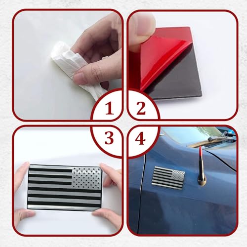 Image of 2PCS American Flag Decal Bumper Sticker, Embossed 3D Metal All Black American Flag Emblem Decal Stickers, 5 inch x 3 inch Matte USA Flag Car Decals Universal for Car Truck SUV Motocycle Boat (Silver)