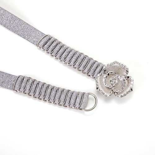 Womens Skinny Elastic Belt for Dresses Stretch Thin Waist Belt with Rhinestone Buckle3
