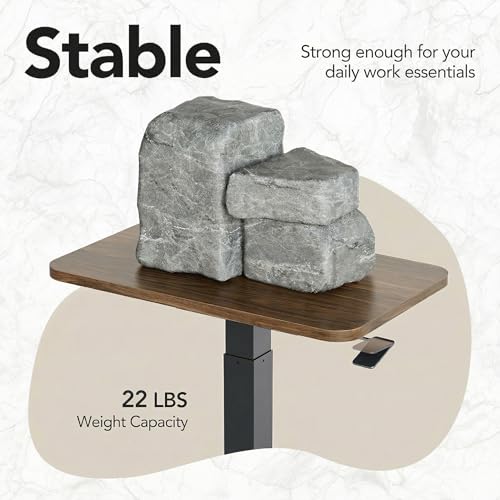 Image of HUANUO Small Rolling Laptop Standing Desk, Height Adjustable Mobile T-Base Desk with Lockable Casters, Portable Sit-Stand Workstation for Bedside & Sofa, Walnut