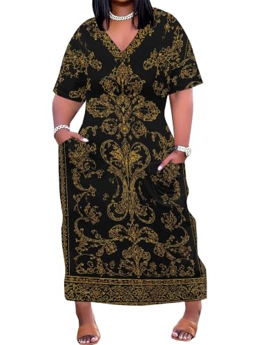 Image of PinkPatty Women's Oversize V Neck Short Sleeve Maxi Dress with Pockets