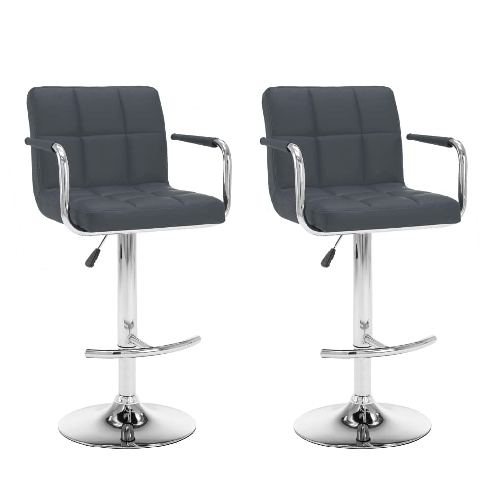Tabourets de bar en cuir synthétique gris réglables avec accoudoirs x2