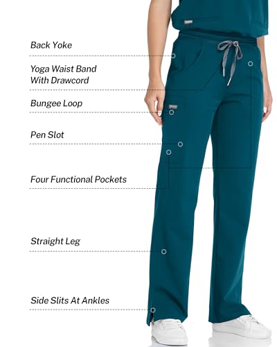 Image of COMENII Scrubs for Women, Knit Yoga Waistband Straight Leg Cargo Pants, Classic Fit Womens Scrubs Pants