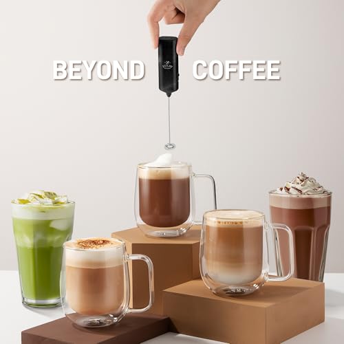 Image of Mini & Mighty Milk Frother Wand - Powerful Handheld Coffee Frother, Battery Operated Drink Mixer - Compact Pocket Size - Detachable Whisk for Latte, Cappuccino, Matcha, Hot Chocolate