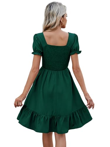 Image of Lyrur Women's Short Sleeve Summer Dresses 2026 Spring Casual Square Neck Easter Dress A-Line Tiered Sundress with Pockets