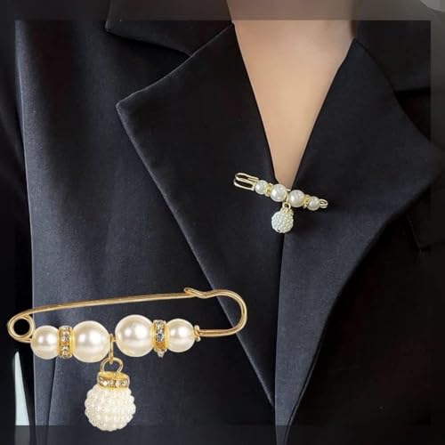 Image of Pearl Brooch, Sweater Shawl Hat Clip Neckline Pins Double Faux Pearl Brooches for Women Girls Fashion Cover Up Buttons Clothing Dresses Decoration Accessories Pant Waist Tightener Safety Pins