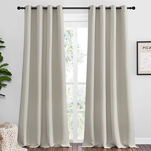 Image of NICETOWN Natural Room Darkening Curtains 108 inch Long for Boho Farmhouse Home Decoration, 55 inch Wide, Set of 2, Window Treatment Total Privacy Drape Panels for Bedroom Living Room