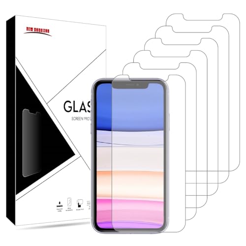 New Horrizon [6-Pack] Screen Protectors for iPhone 11, iPhone 12, iPhone 12 Pro (6.1-Inch) & iPhone XR, Tempered Glass, Anti-Scratch, Anti-Shatter, Lifetime Support (iPhone 12/12 Pro/11/Xr)